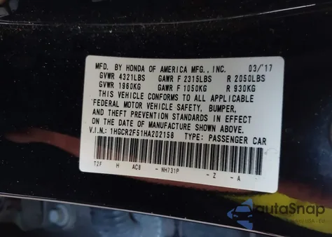 2017 Honda Accord Sport from USA, damaged, VIN 1HGCR2F51HA202158